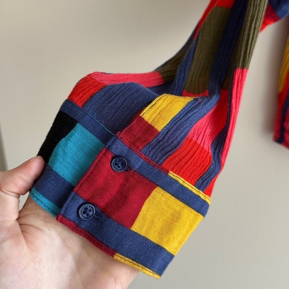 Express Colorblock Tie Waist Blouse, Red/Blue/Yellow/Orange, Size Medium - Picture 5 of 16